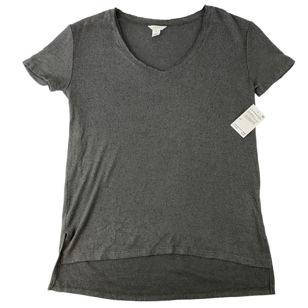 Caslon Grey Beluga Heather Soft Spun Side Slit Short Sleeve Knit Top Women's XS
